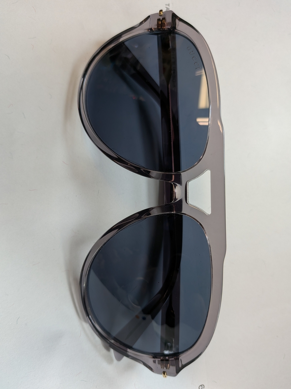 Gucci Men's Translucent Gray Aviator Sunglasses with Dark Lenses